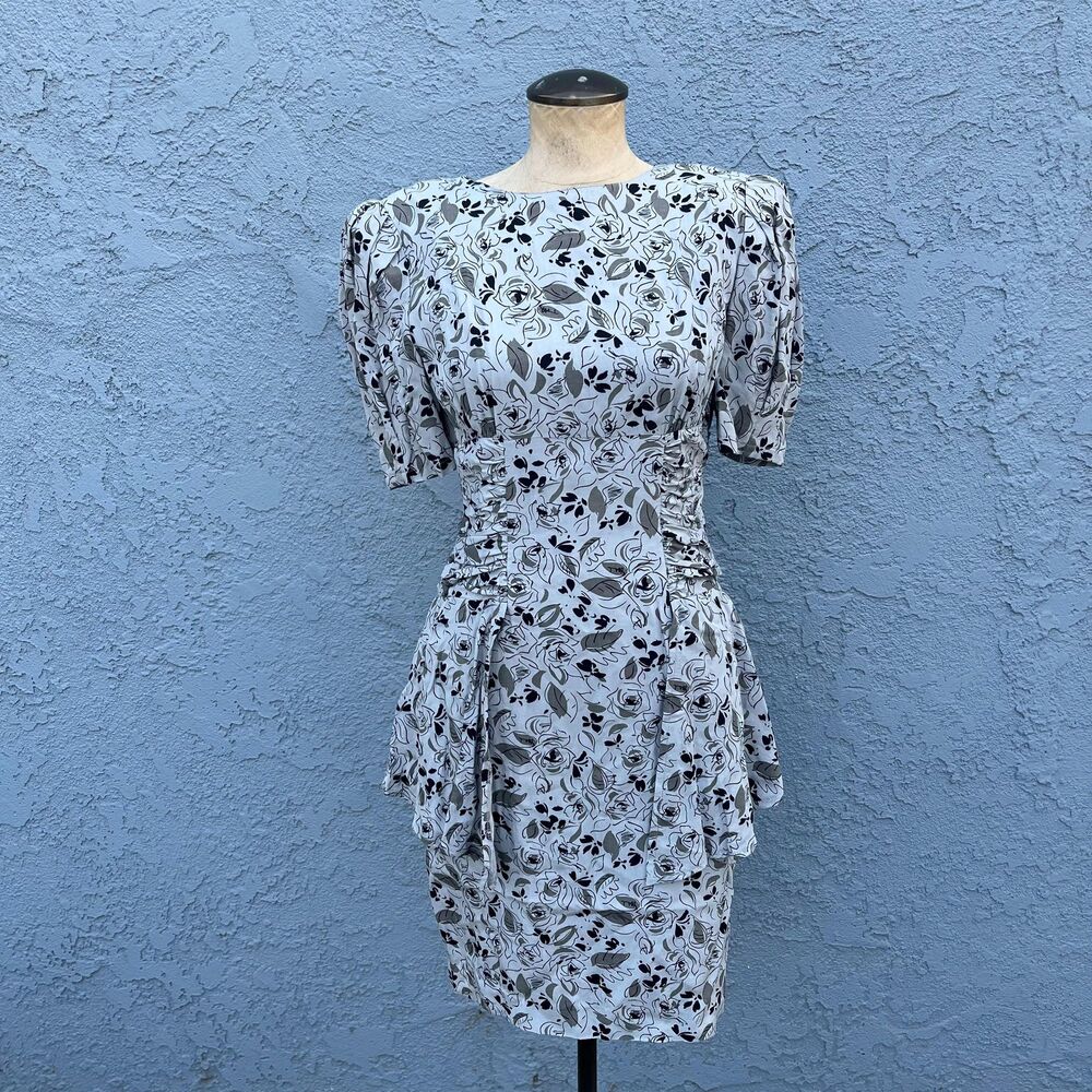 1980s Peplum Dress Ruffle Size Medium by Elegance Paris